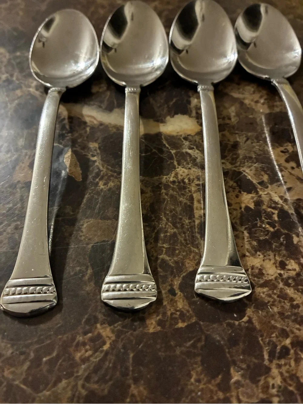 Wallace Glossy Stainless Teaspoon Set of 4 - Classic Beaded Handle